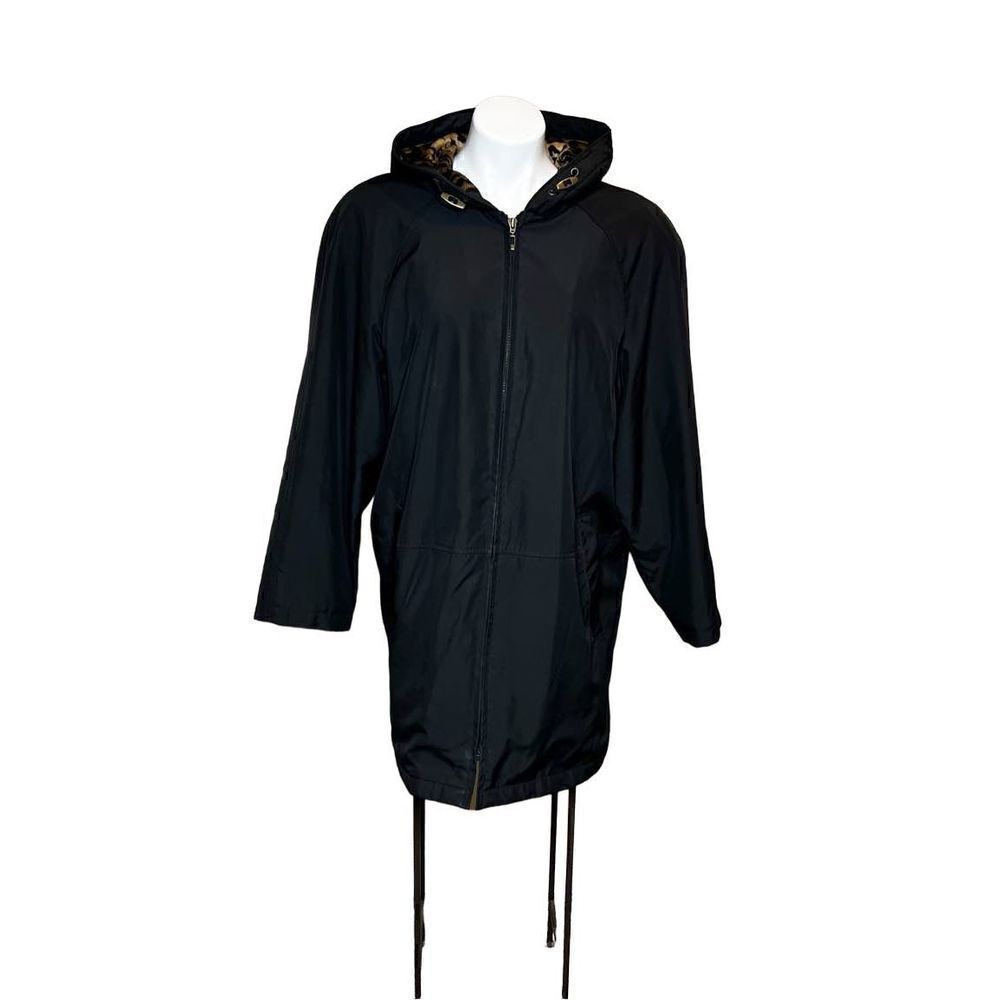 Fleet Street black waterproof rain coat with leopard lining size L